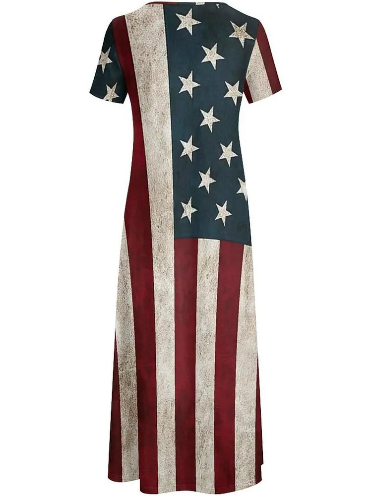 Womens Independence Day American Flag Classic Midi Dress