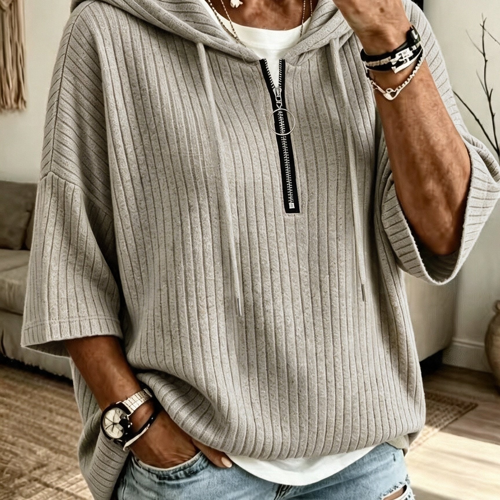Scottie™ | Women's Elegant Ribbed Hoodie with Zipper