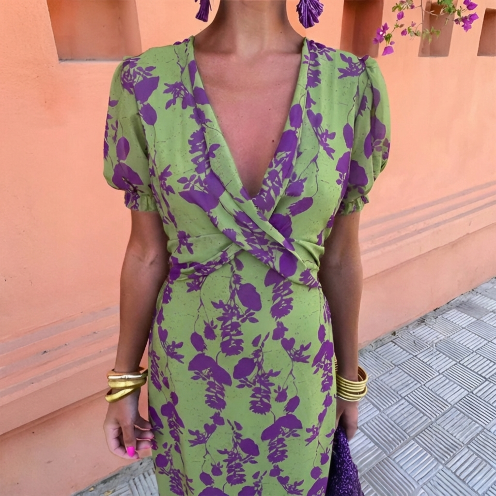 Ernestina™ | Long Floral Green Dress