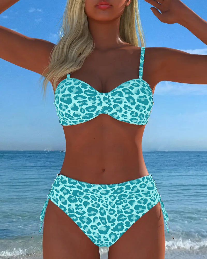 Two-Piece Swimsuit with Knot and Leopard Print