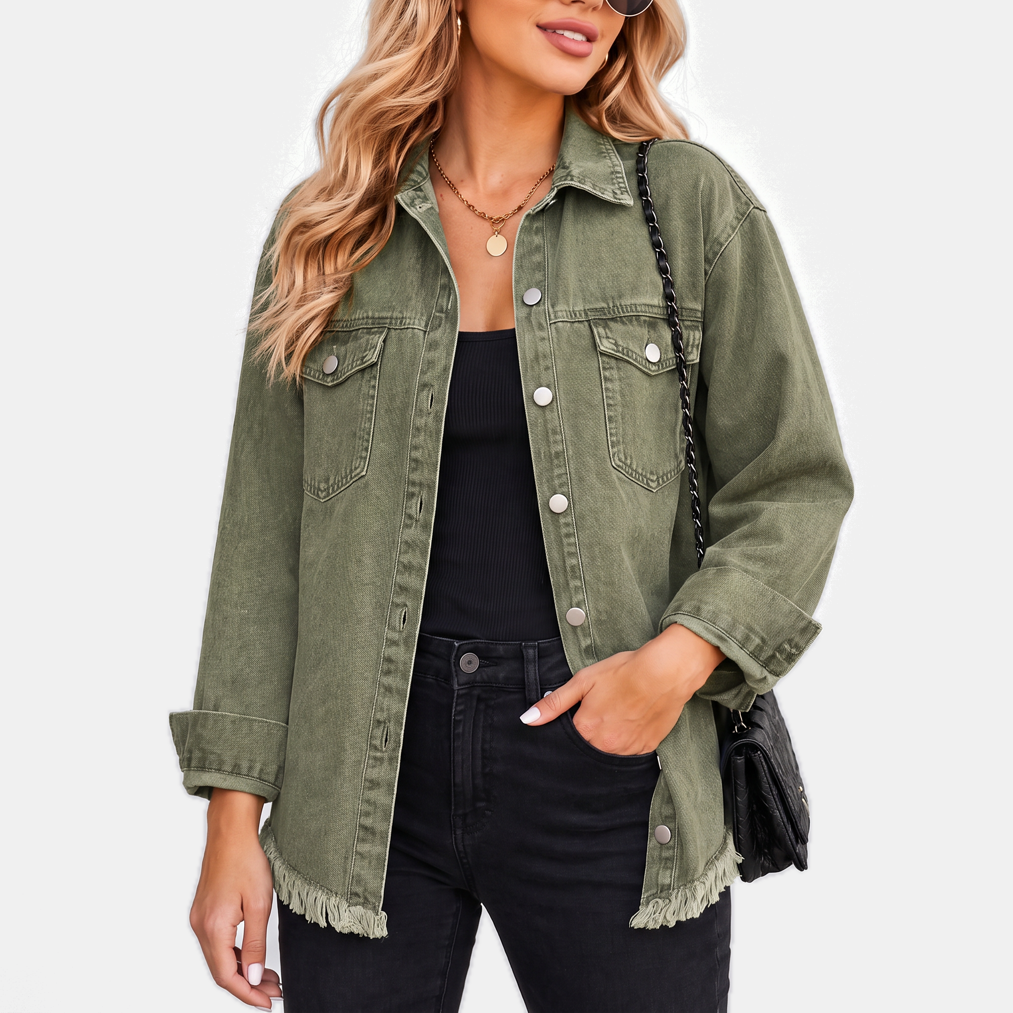 Sandy™ | Frayed Hem Denim Jacket