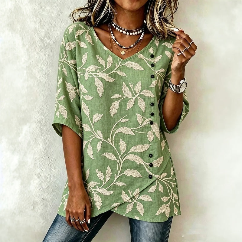 Vintage Leaf Print Blouse