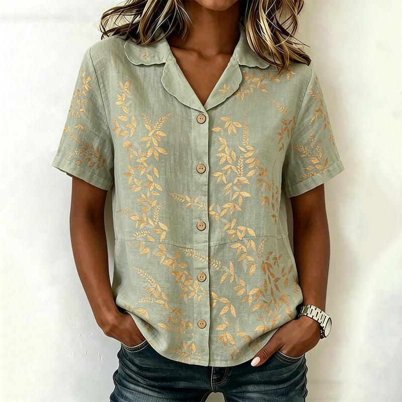 Vintage Leaf Print Blouse