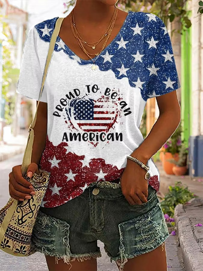 Women's Proud To Be An American Print Casual T-Shirt