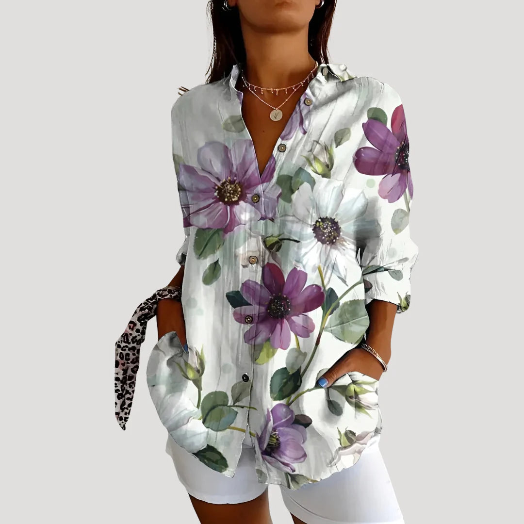 Kalina™ | Summer Floral Print Button Front Blouse