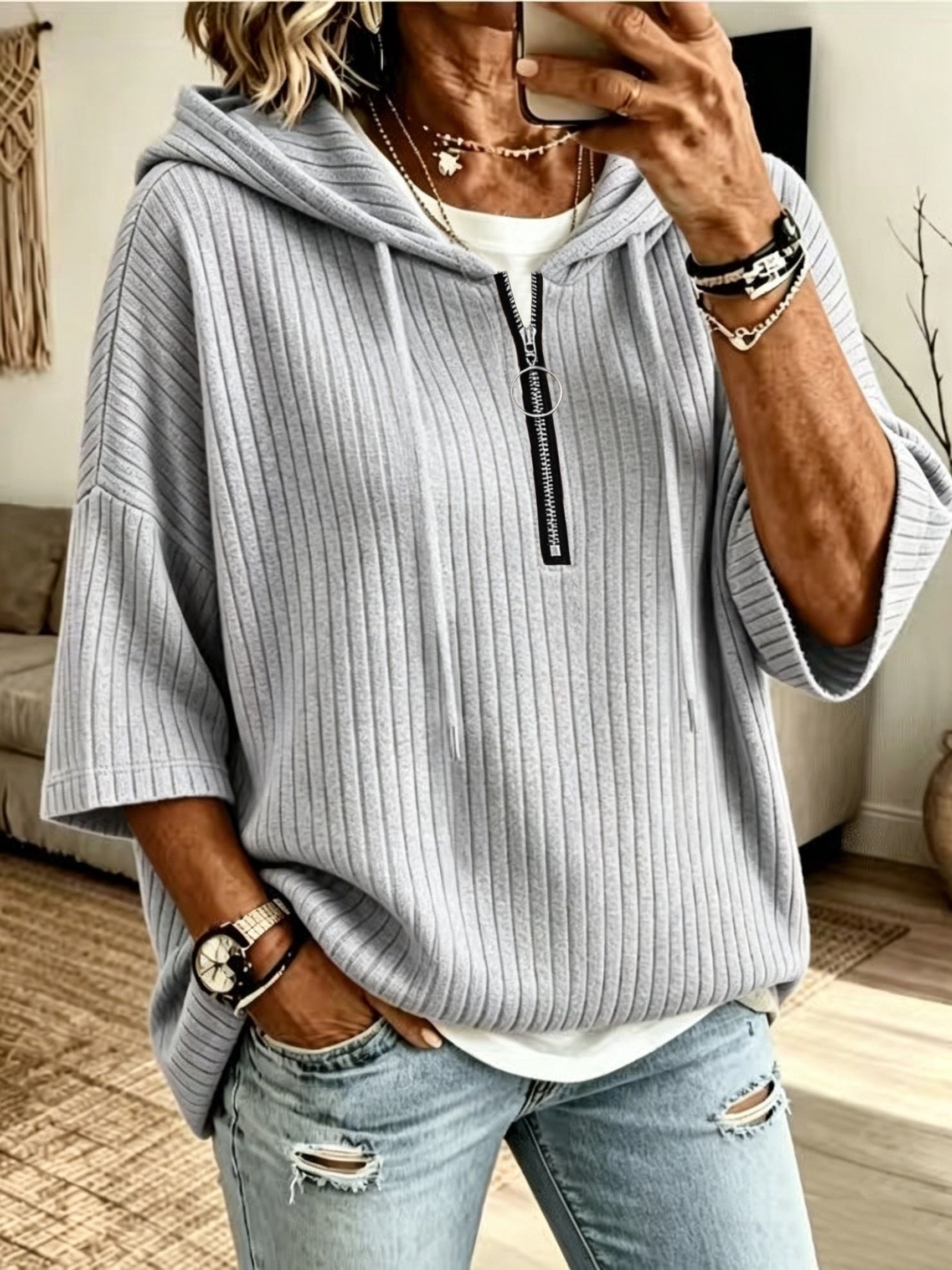 Scottie™ | Women's Elegant Ribbed Hoodie with Zipper