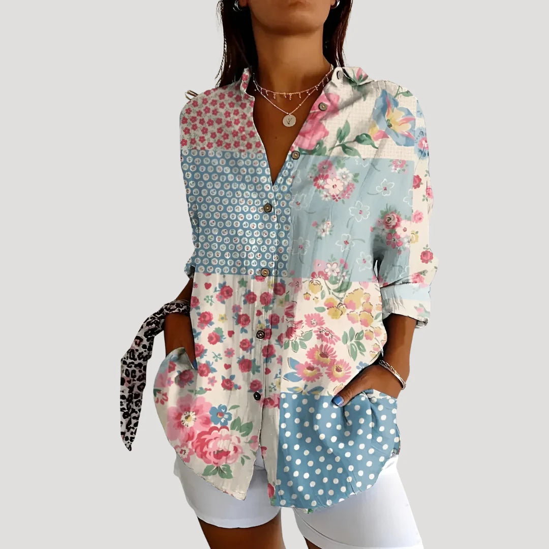 Kalina™ | Summer Floral Print Button Front Blouse