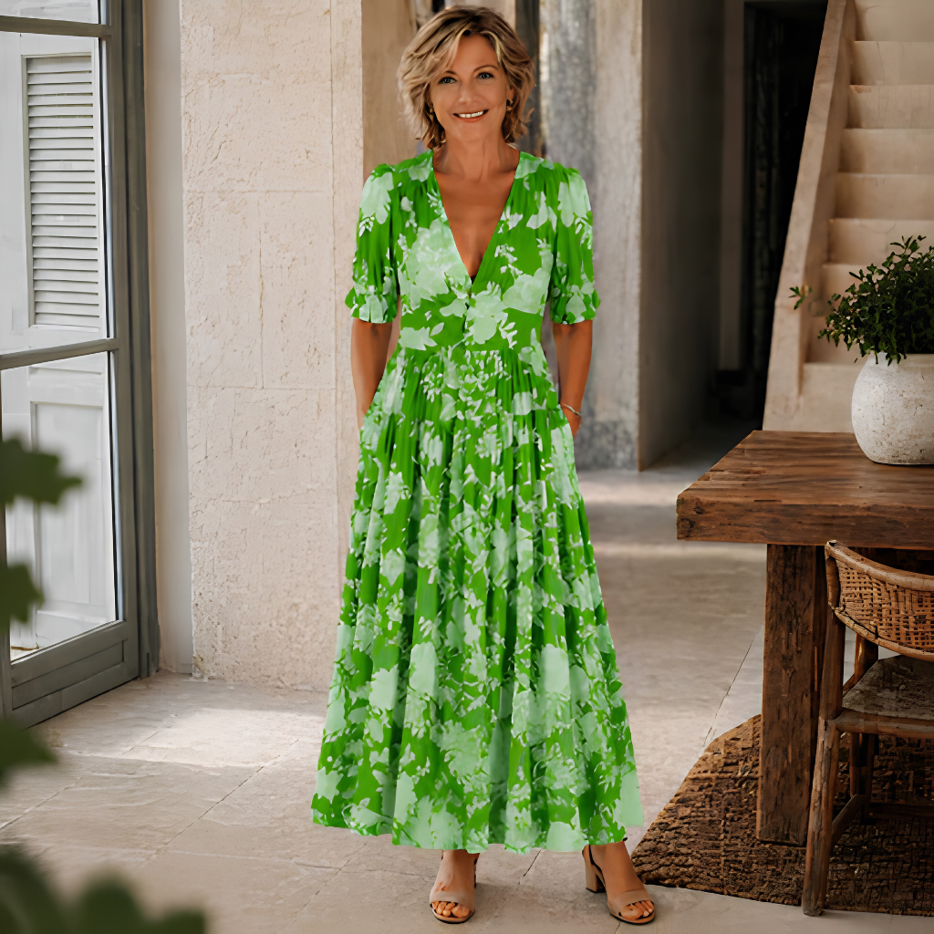 Claudie™ | Elegant Floral V-neck Dress