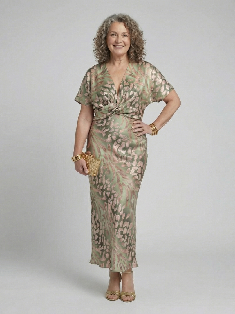 Kendra™ | Abstract Print V Neck Twist Waist Midi Dress