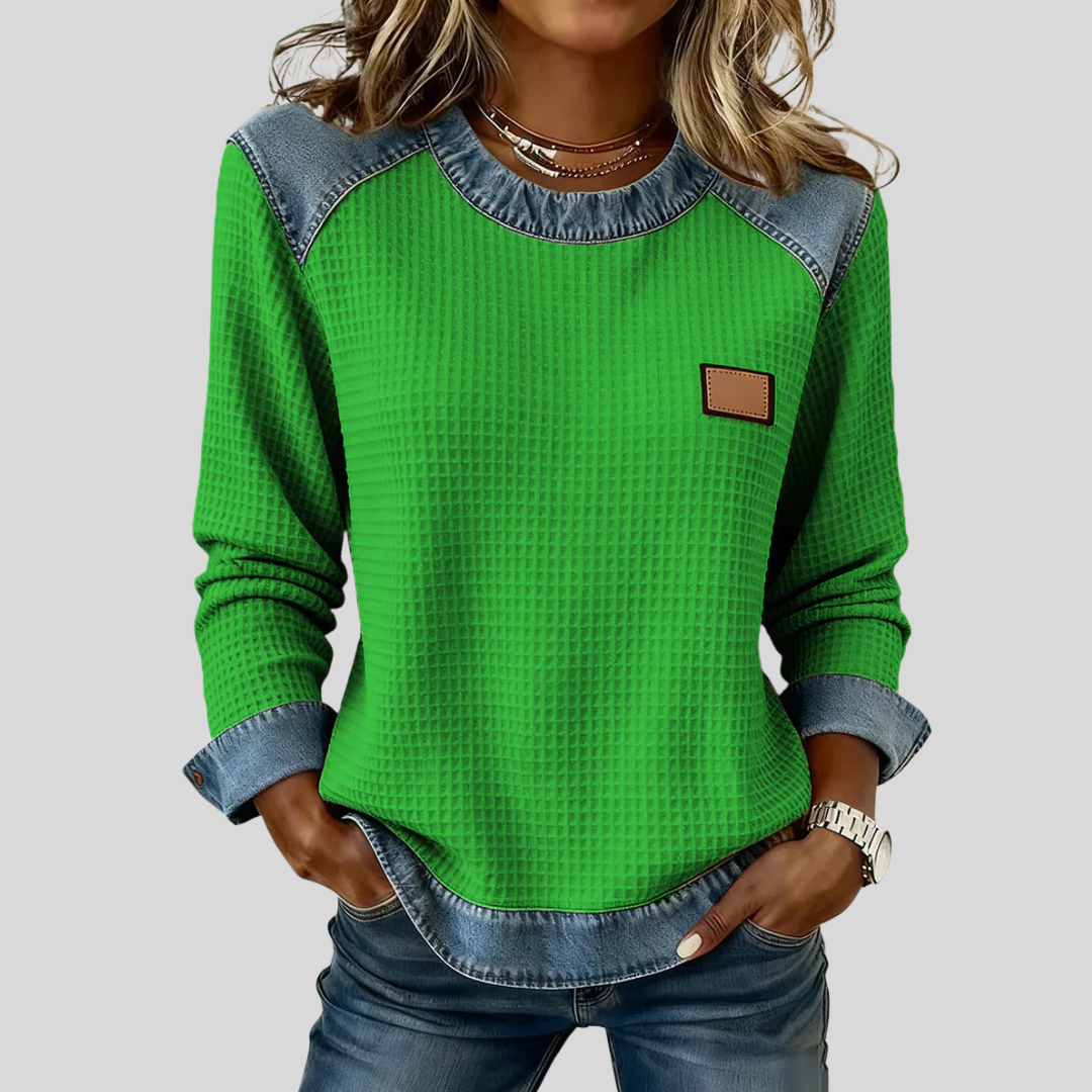 Delancine™ | Patchwork Design Waffle Sweatshirt