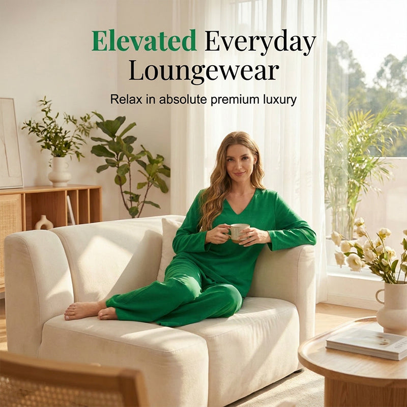 Amber | Women's V-Neck Lounge Set with Wide-Leg Pants