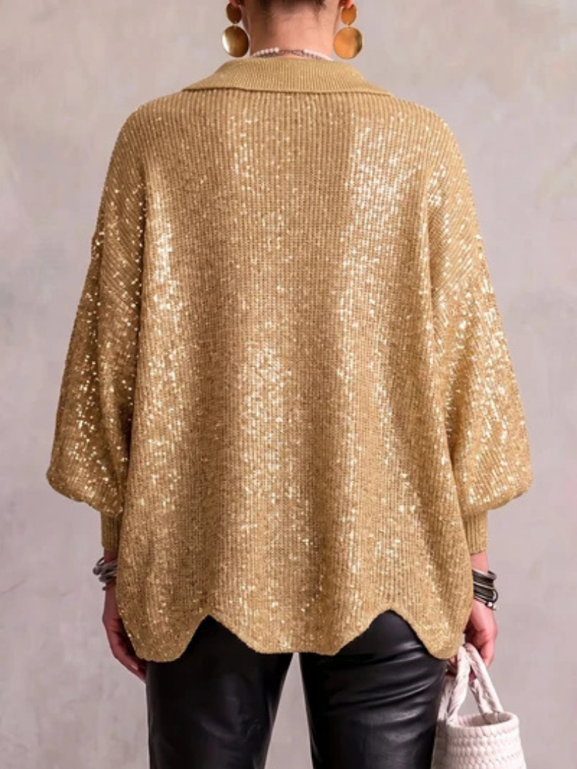 Michele™ | Oversized Collared Cardigan With Large Metal Buttons