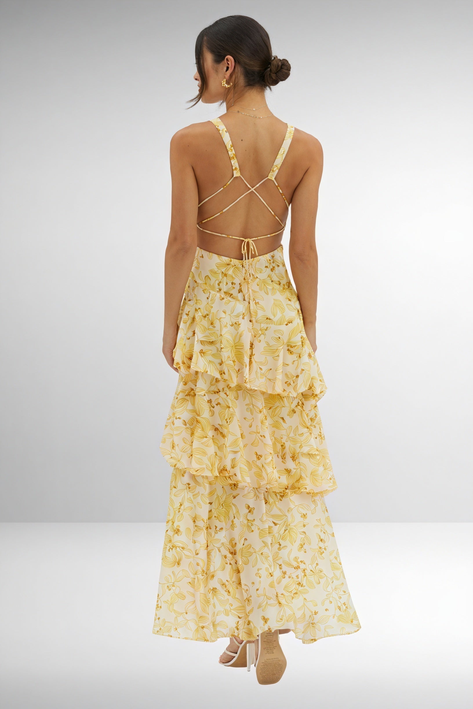 Dress with Floral Print and Deep V-Neck