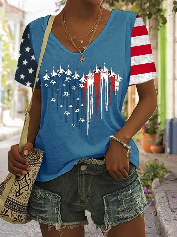 Women's Flag Independence Day Printed Casual T-Shirt