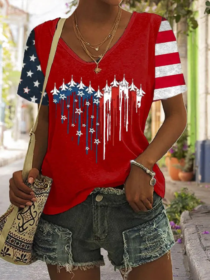 Women's Flag Independence Day Printed Casual T-Shirt