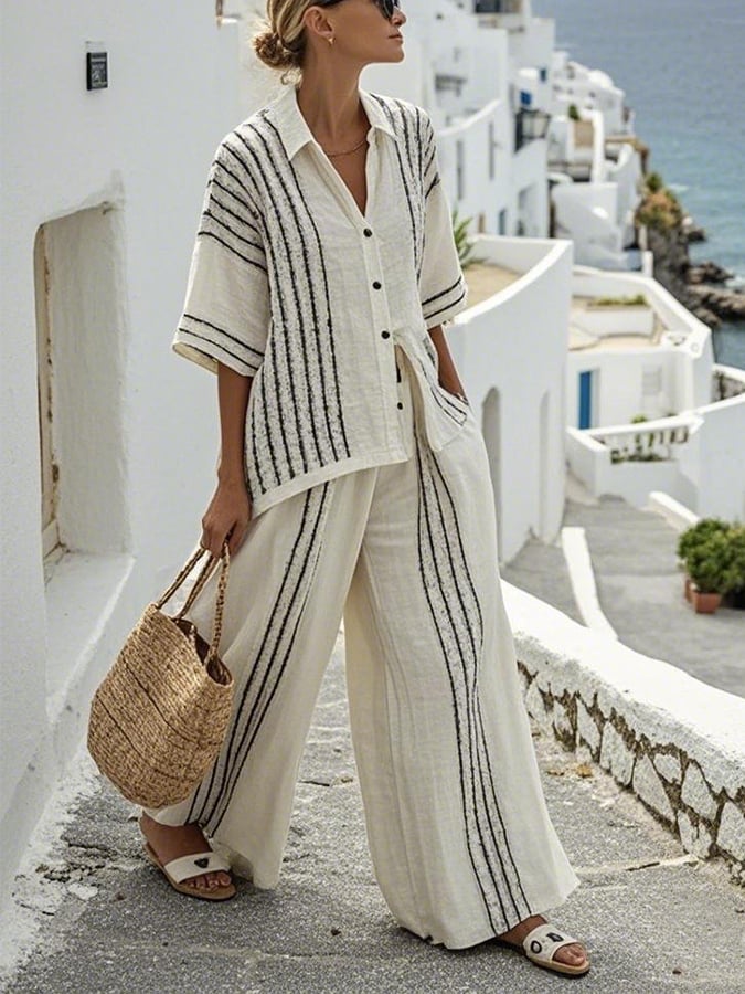 Women'S Loose Striped Pants Suit