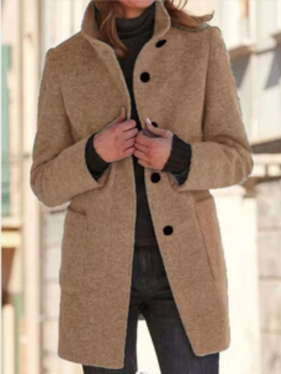 Courtney™ | Classic Button Front Stand Collar Coat