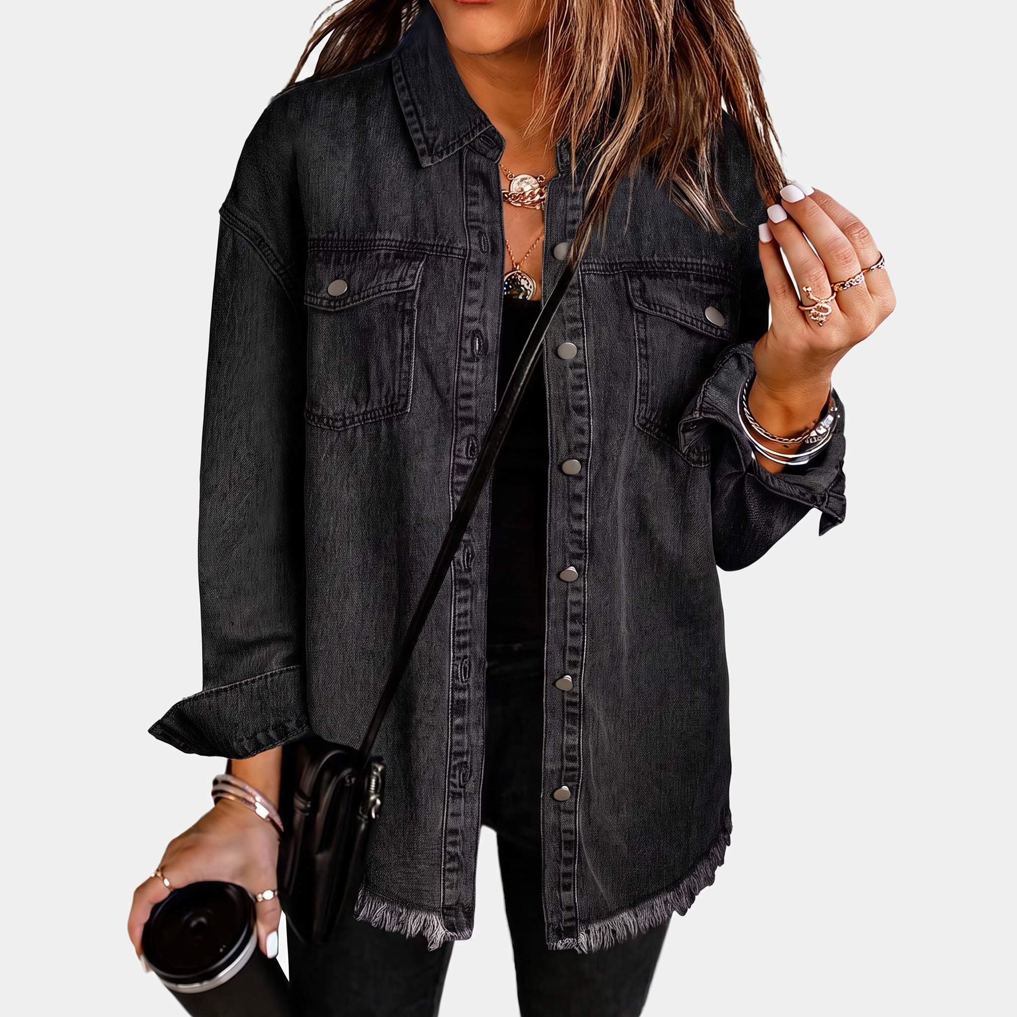 Sandy™ | Frayed Hem Denim Jacket