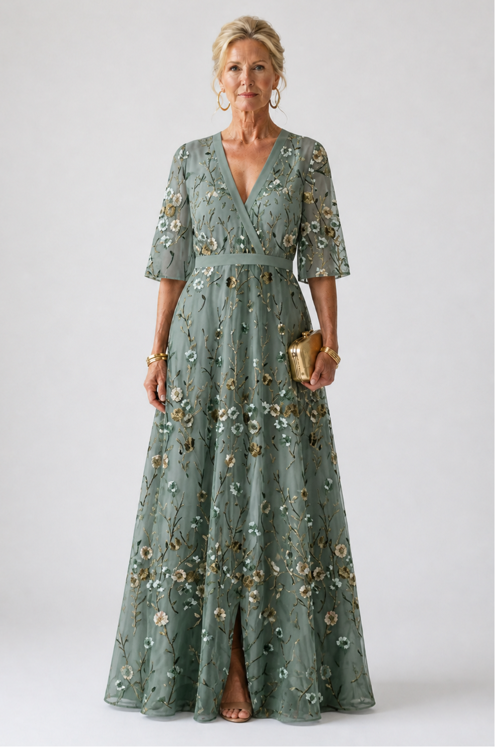 Lindsey™ | Floral V Neck Short Sleeve Maxi Dress