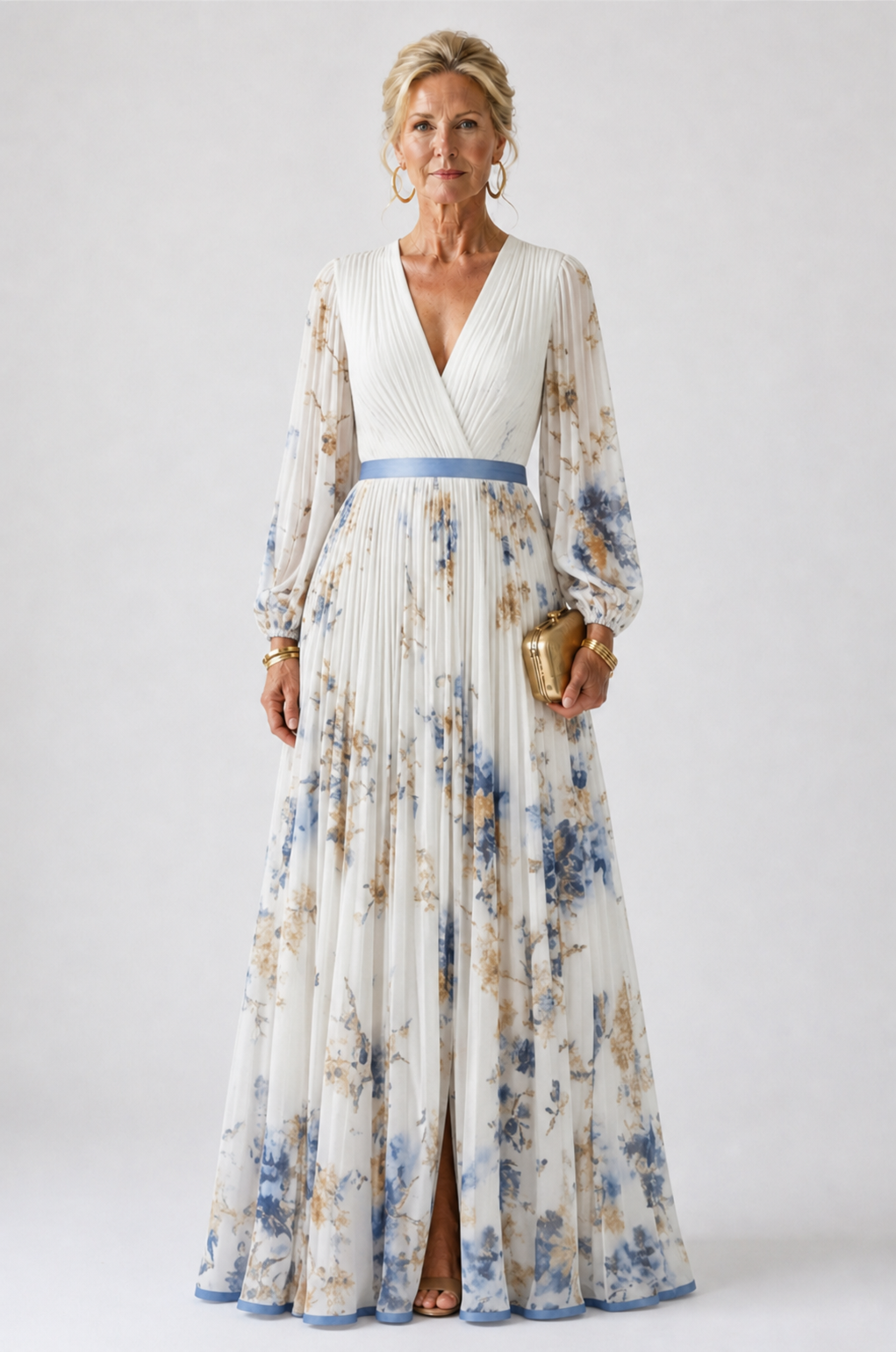 Deanna™ | Long Sleeve V Neck Floral Maxi Dress