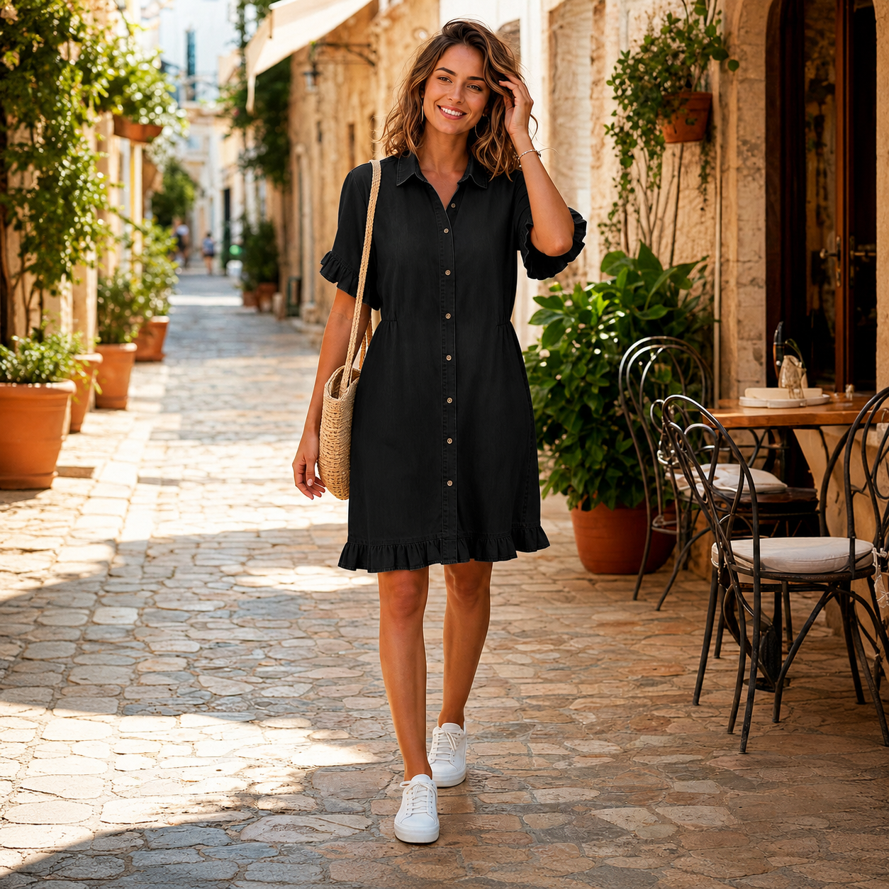 Romy | Comfortable Denim Dress with Flattering Ruching