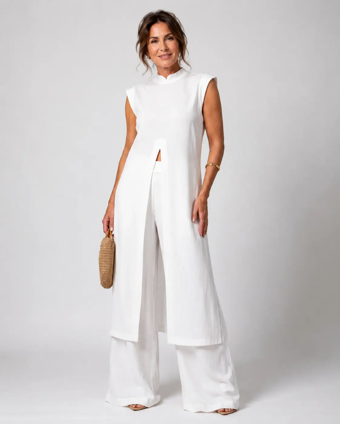 Benigna™ | White Ruffled Tunic and Pants Set
