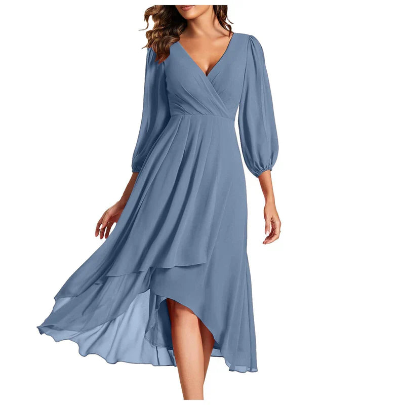 VITTORIA | Elegant dress with asymmetrical hem and flowing sleeves