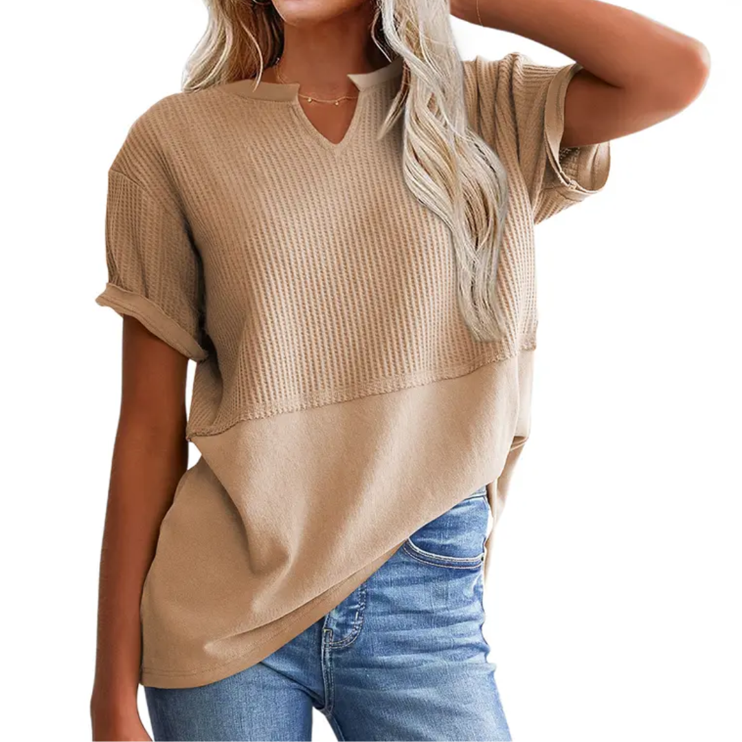 GRACIE™ – Cozy Waffle Knit V-Neck Top