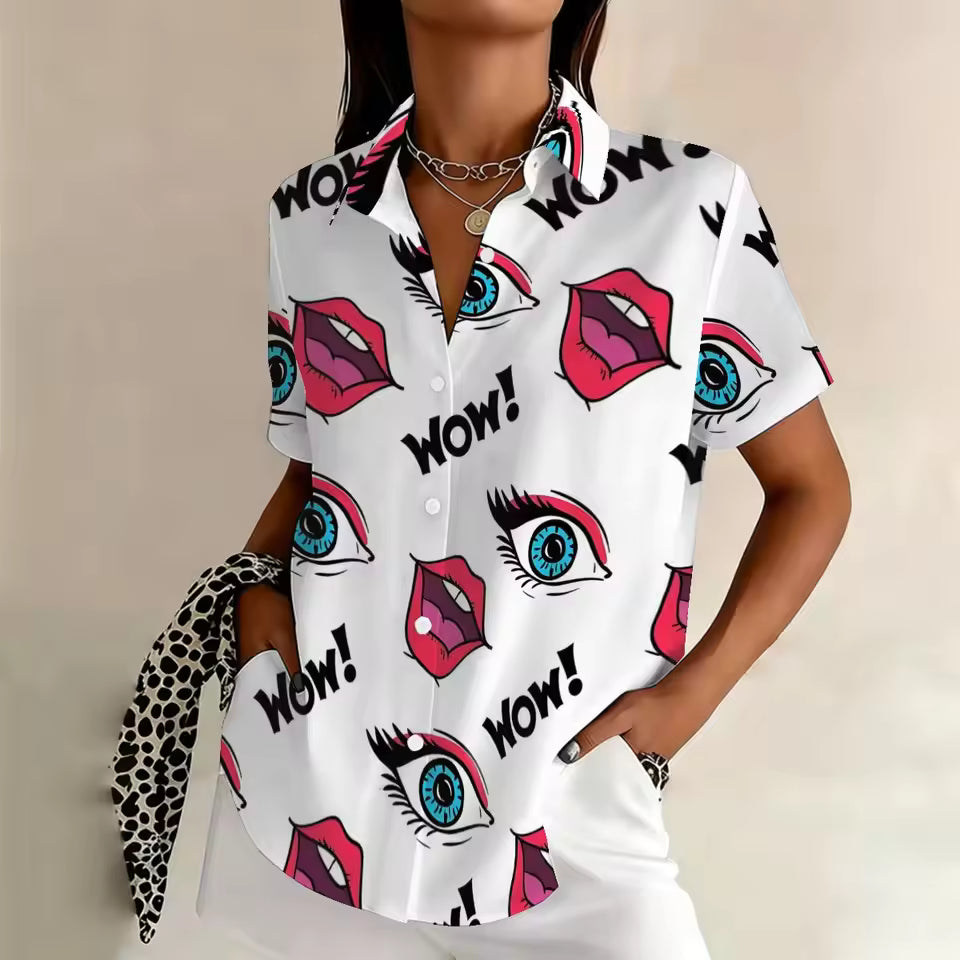 Mouth Print & Short Sleeves Blouse
