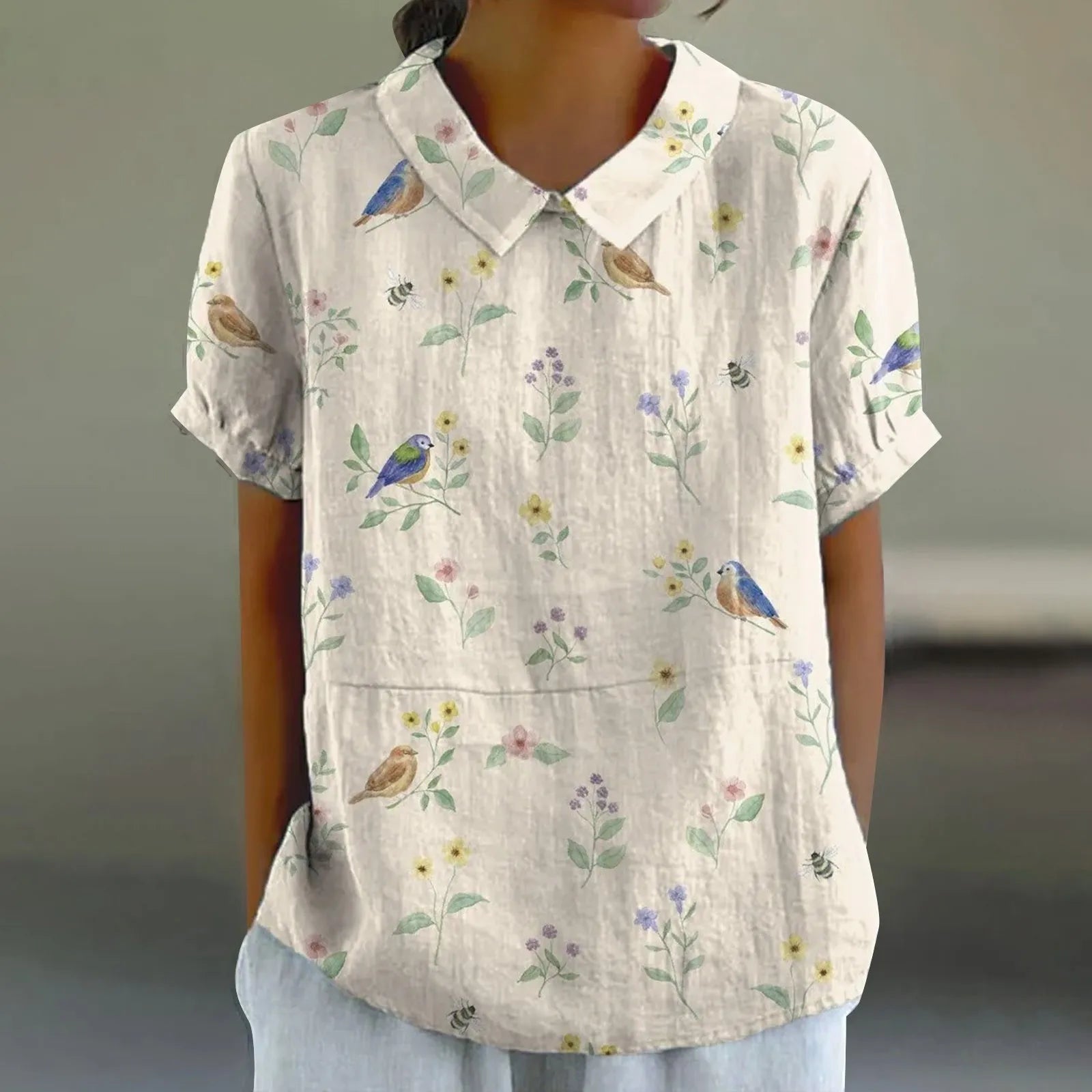 Mila | Pastel Bird Floral Shirt