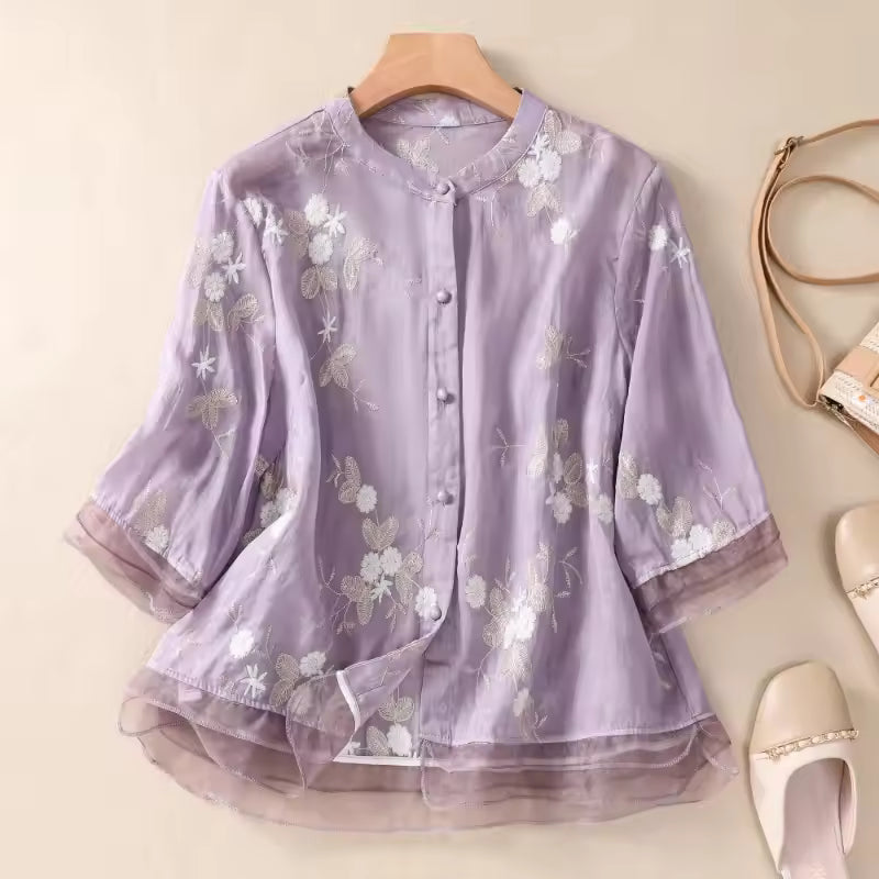 Mirabel™ | Round Neck Embroided Blouse