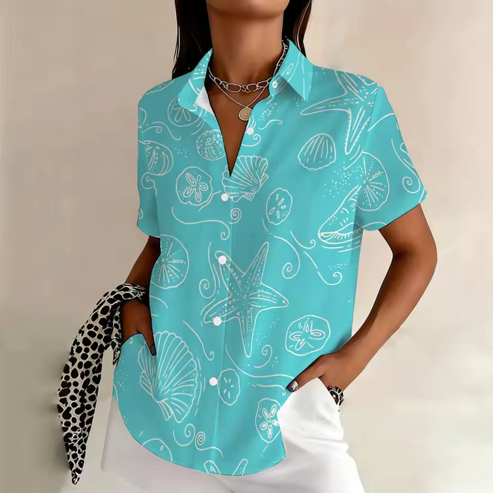 Sea Animal & Plant Print Blouse