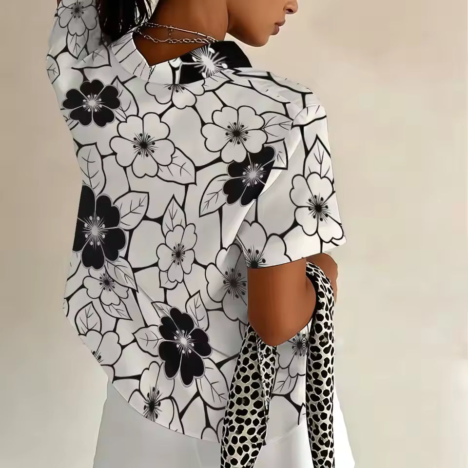 Black & White Floral Pattern Blouse