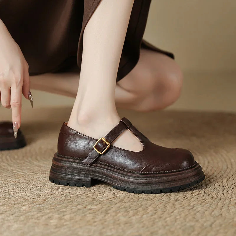 Emilia | Mary Jane Shoes with Golden Buckle