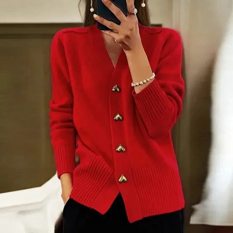 Teagan™ | Elegant Heart Button Knit Cardigan
