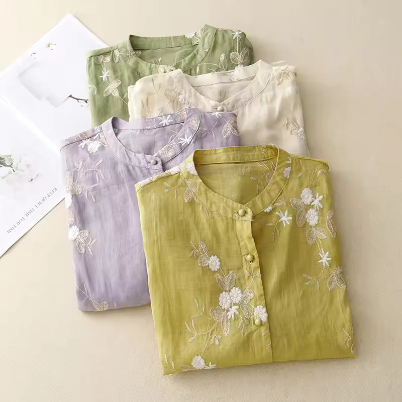 Mirabel™ | Round Neck Embroided Blouse