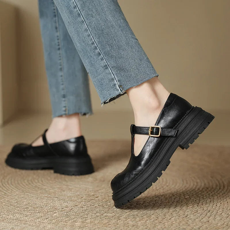 Emilia | Mary Jane Shoes with Golden Buckle