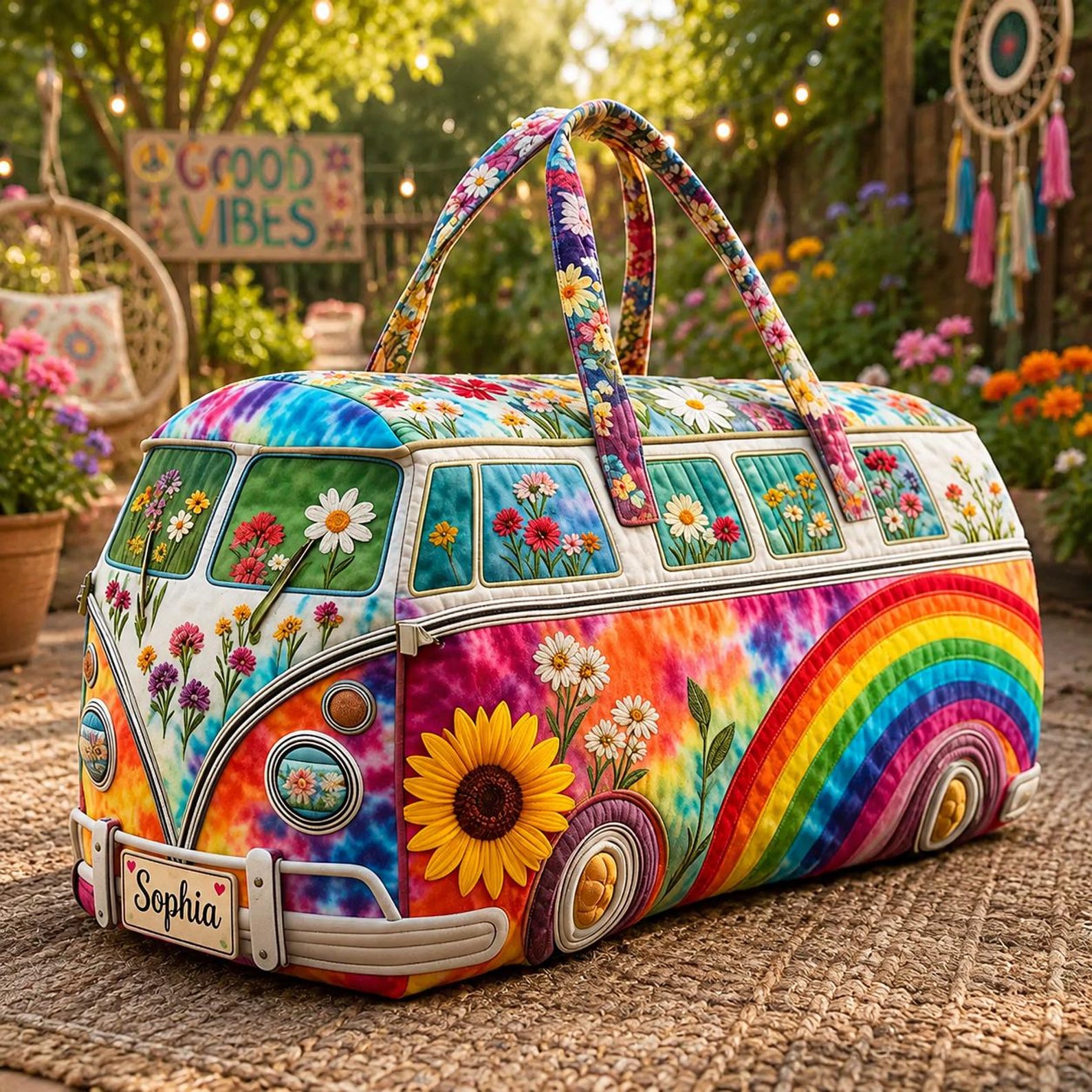 Floral Tie-dyed Rainbow Personalized Quilted Duffle Bag EM10