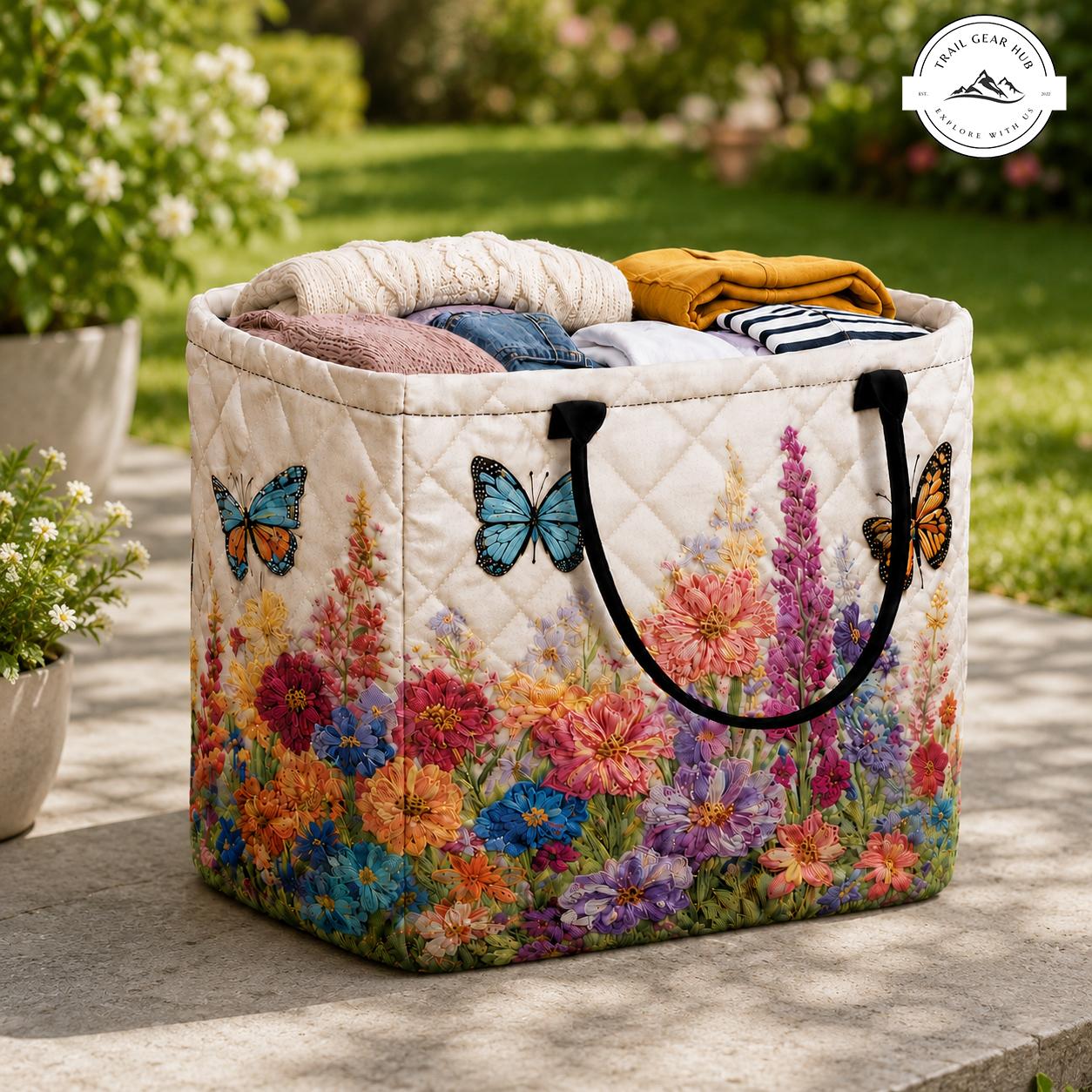 Butterfly Floral Quilted Storage Basket TG04