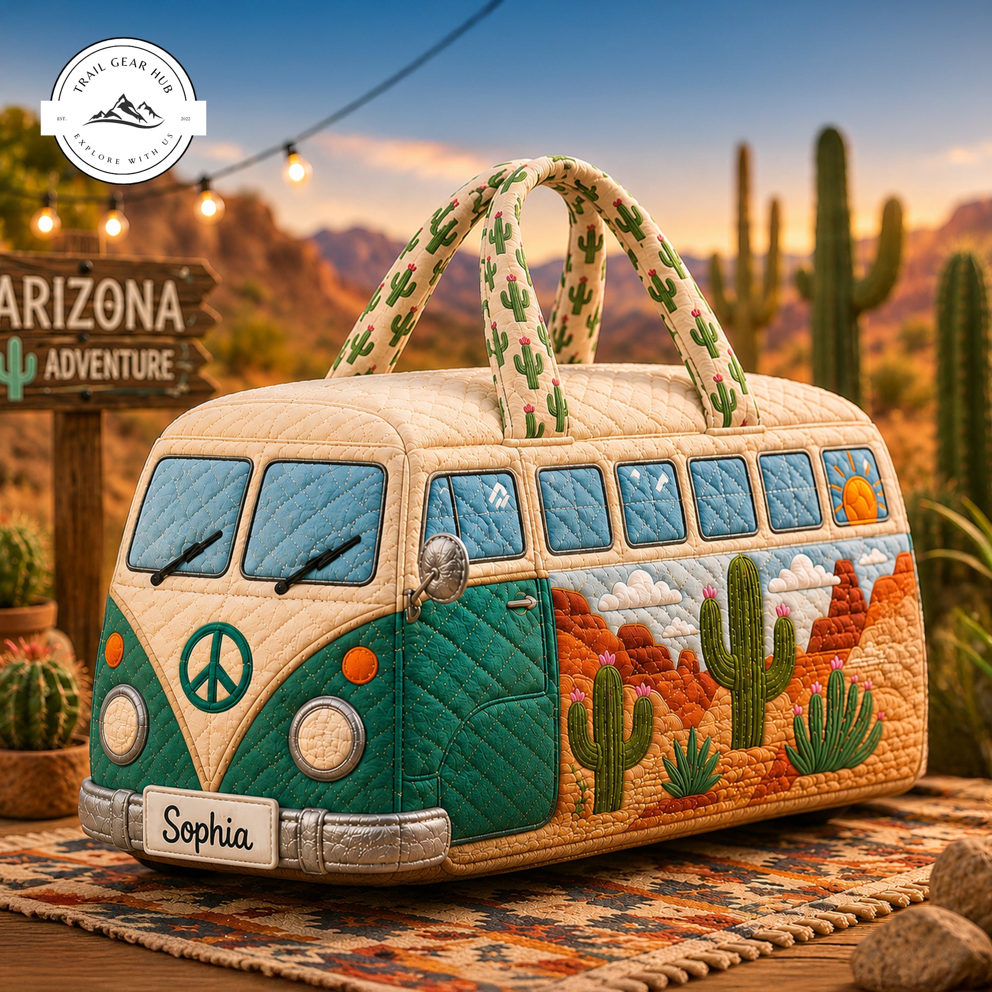 Arizona Desert Camper Van Personalized Quilted Duffle Bag TN03