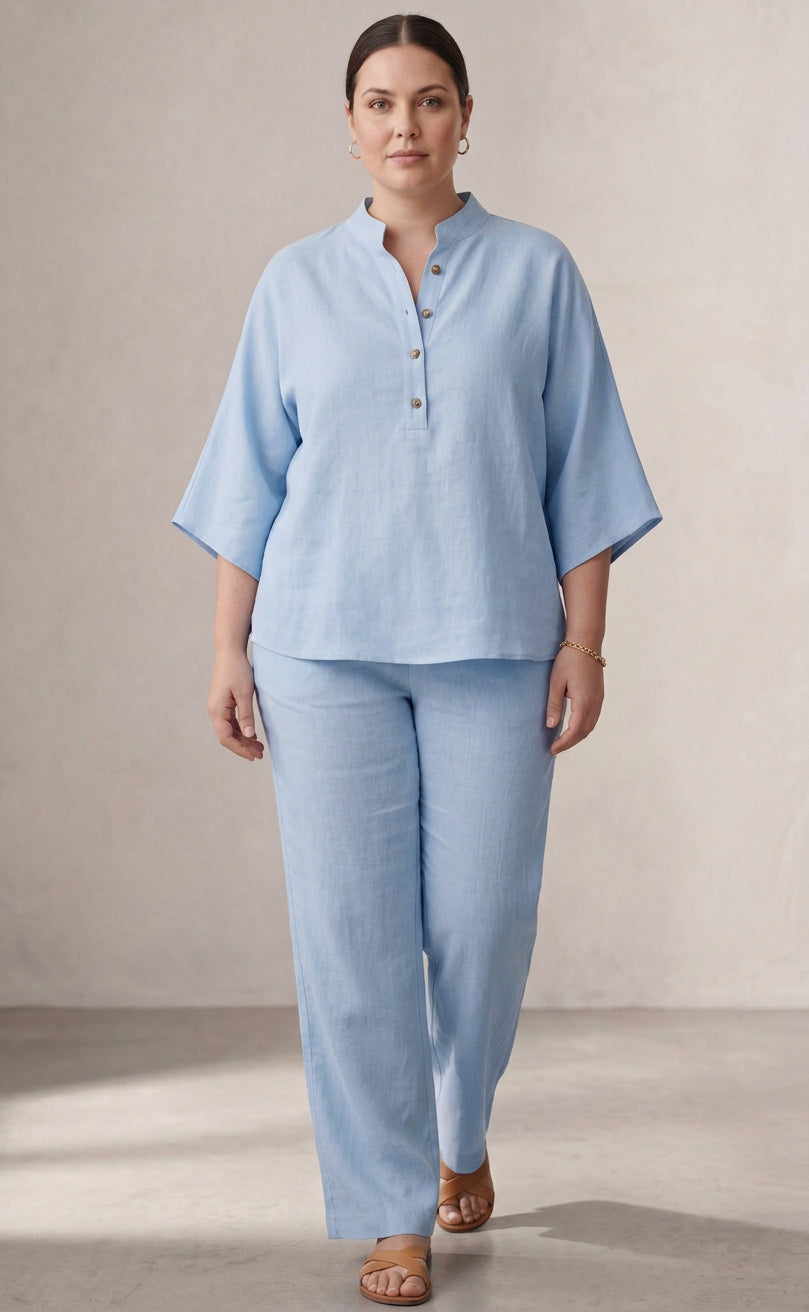 Wanda | Co-ord Set Two-Piece Linen-Effect With Batwing Sleeves & Trousers Flowing