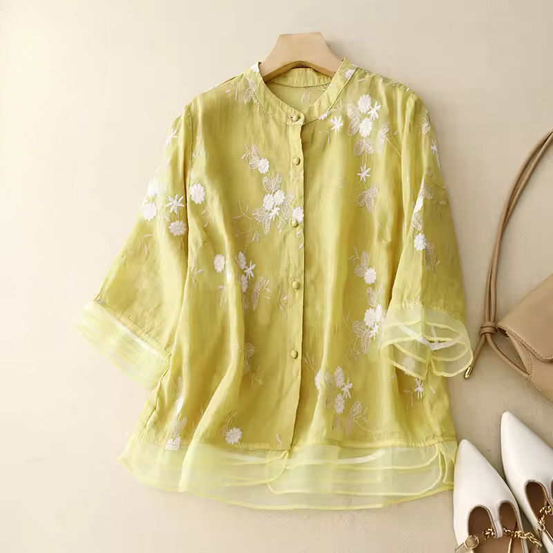 Mirabel™ | Round Neck Embroided Blouse