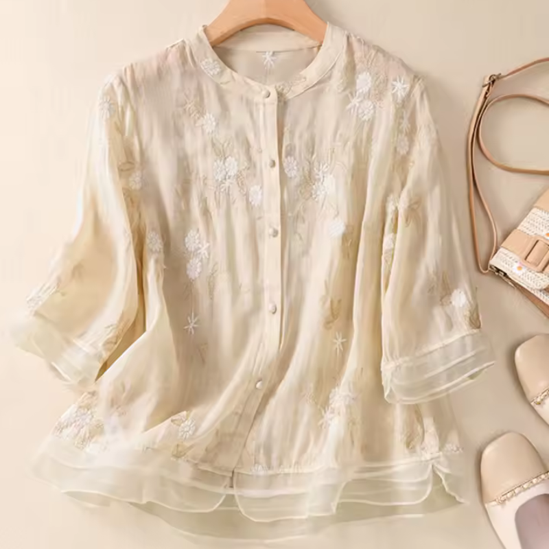 Mirabel™ | Round Neck Embroided Blouse