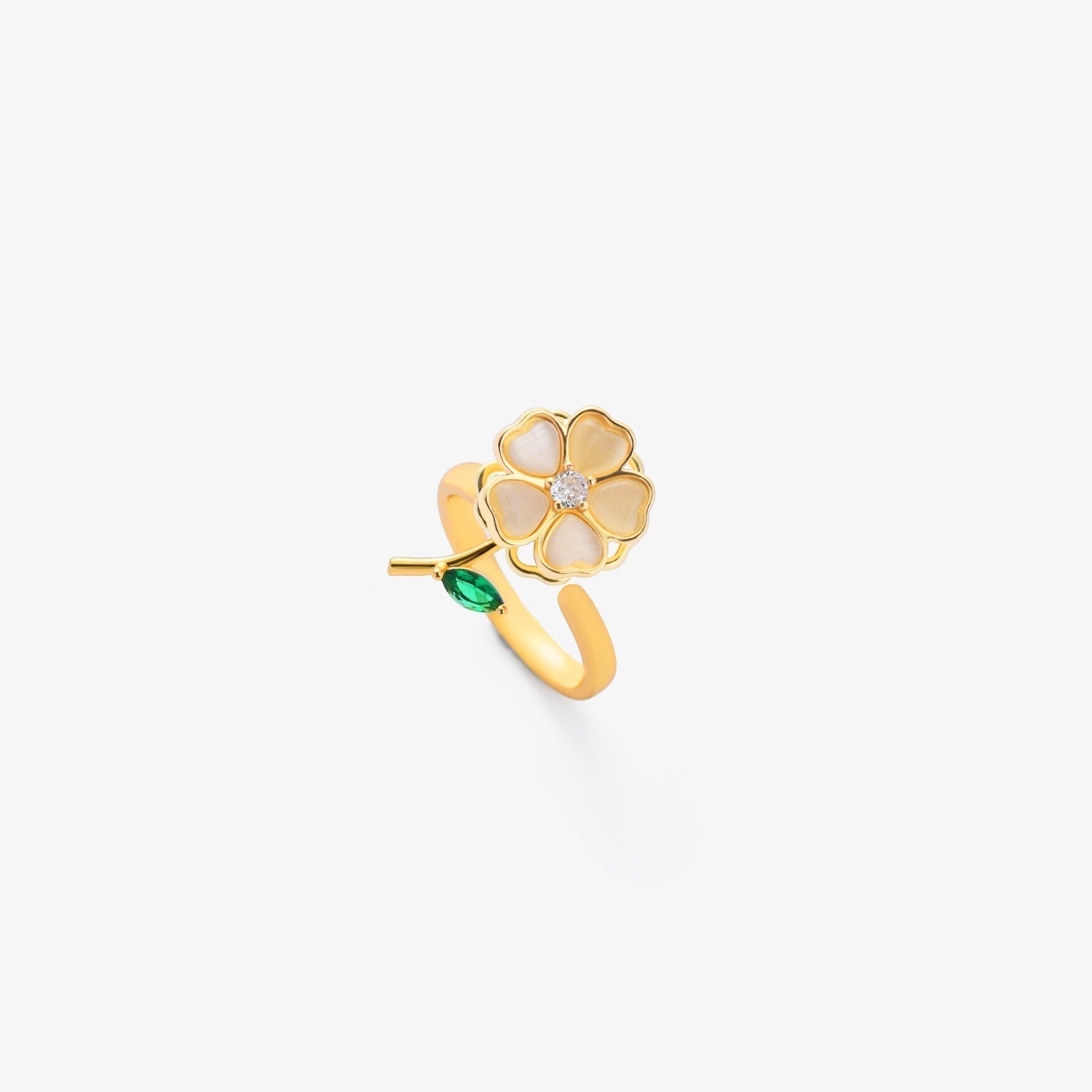 Emerald Leaf Flower Spinning Ring