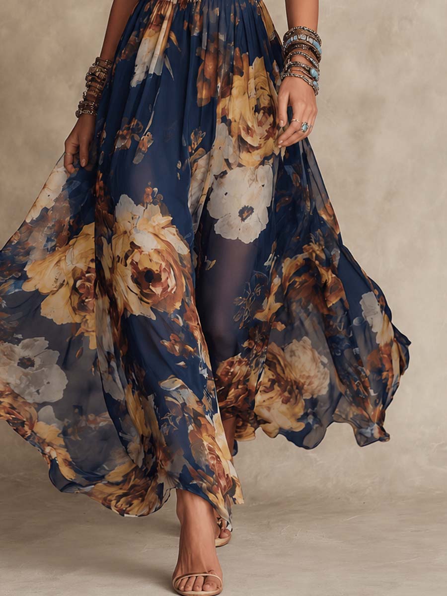 Fiora™ | Floral Print Chiffon Maxi Dress