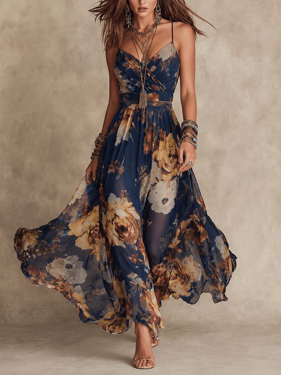 Fiora™ | Floral Print Chiffon Maxi Dress