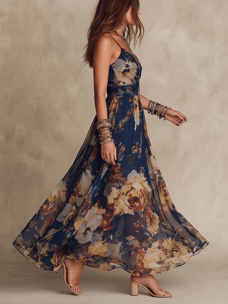 Fiora™ | Floral Print Chiffon Maxi Dress