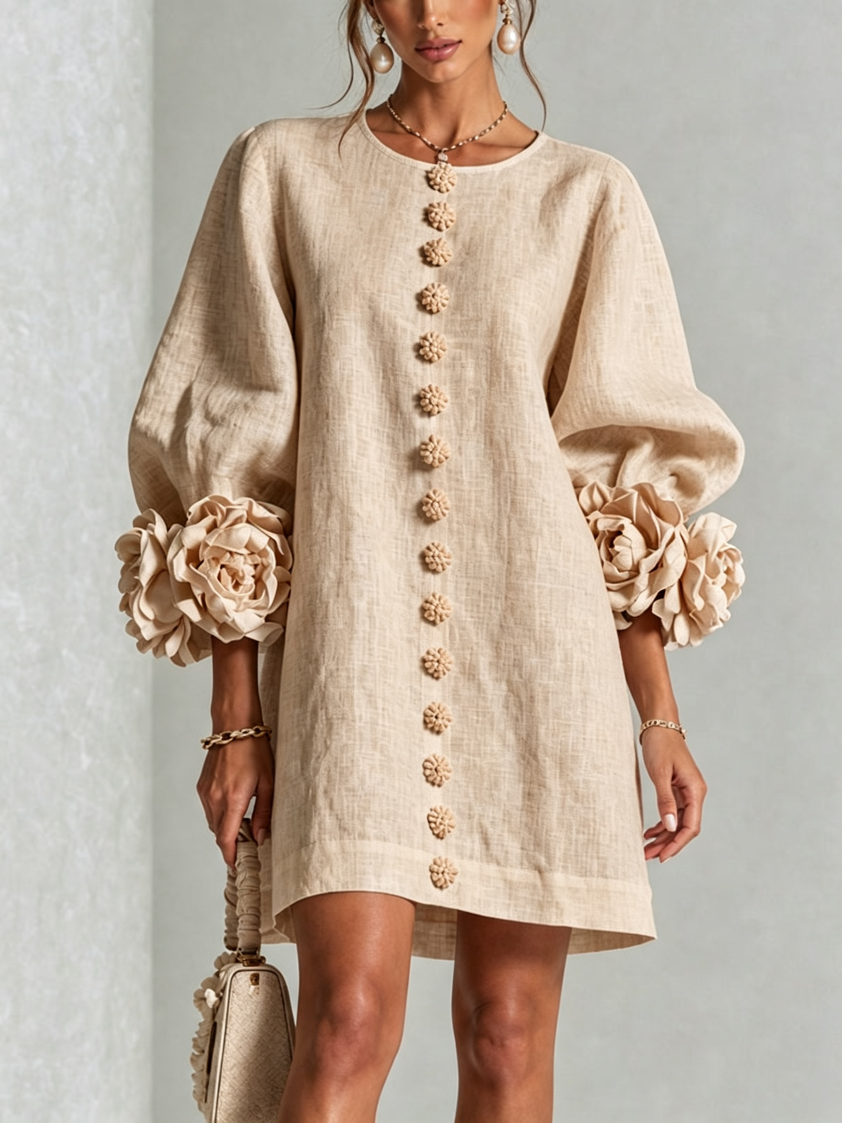 Adalyn™ | Elegant Floral Cuff Mini Dress