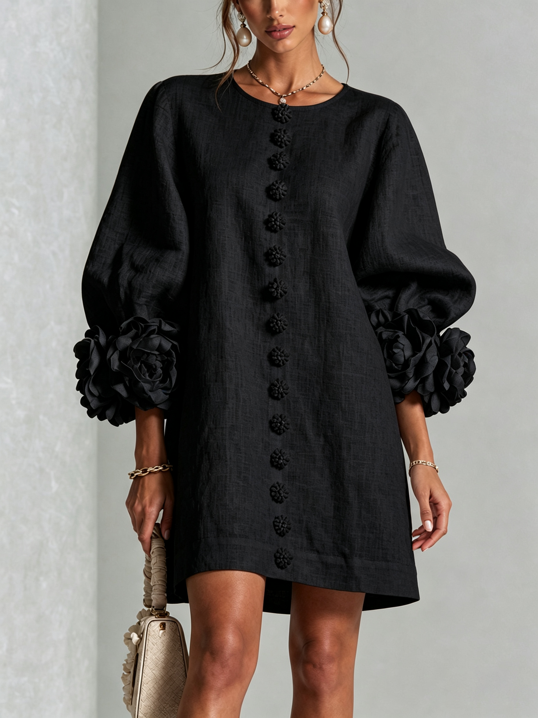 Adalyn™ | Elegant Floral Cuff Mini Dress