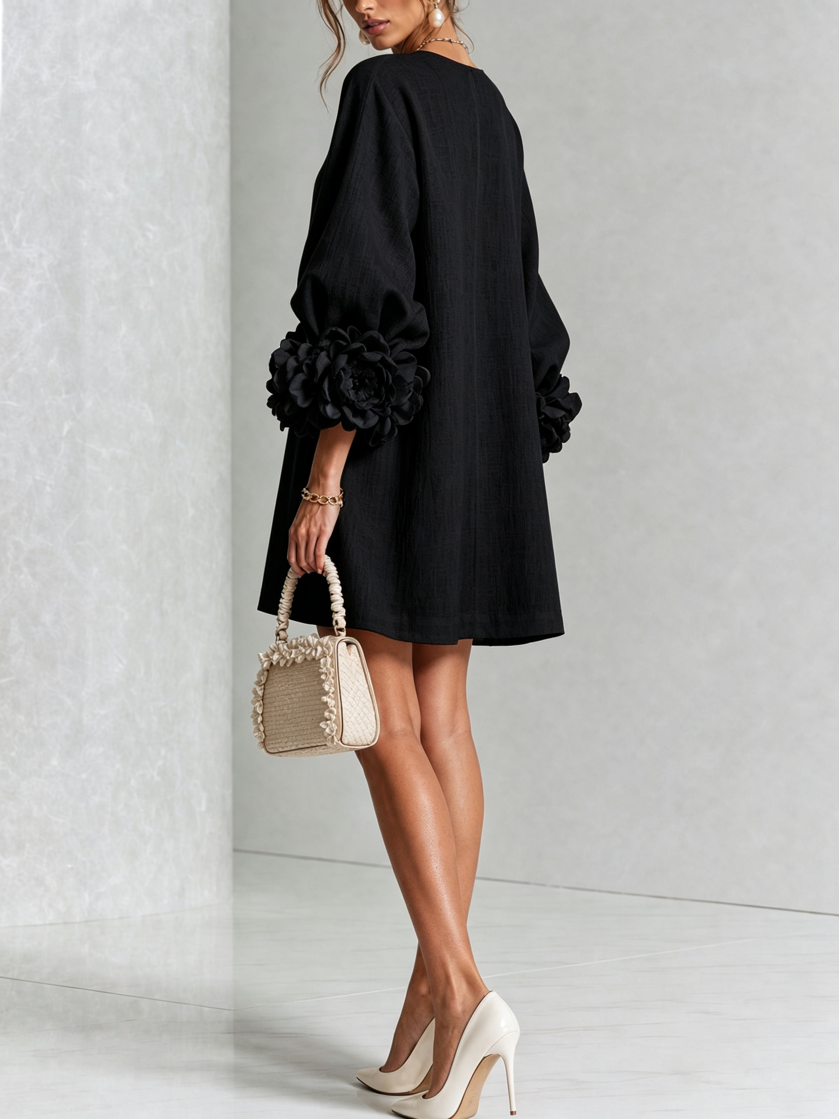 Adalyn™ | Elegant Floral Cuff Mini Dress